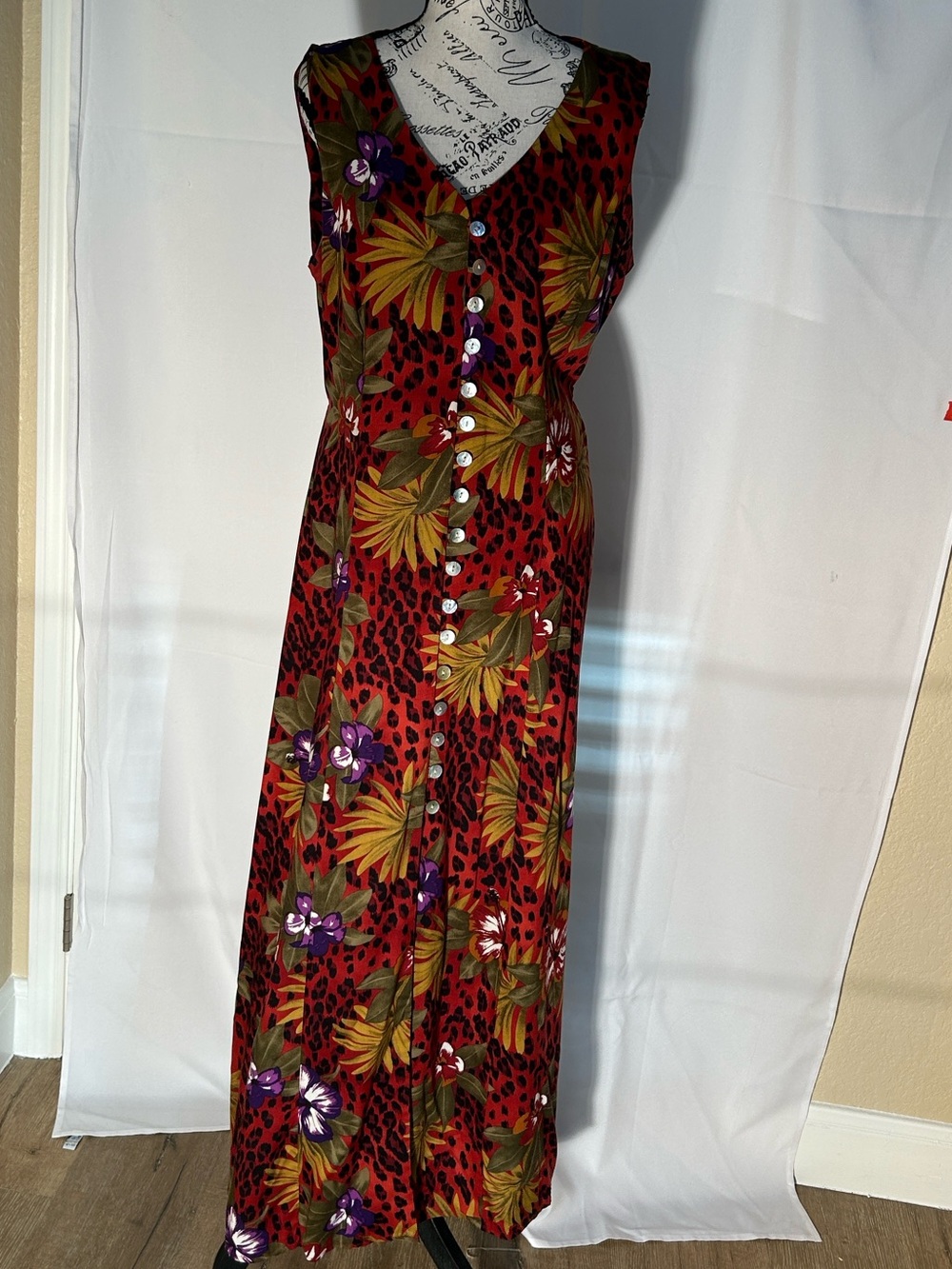Floral Button-Front Maxi/Sun Dress in Deep Red